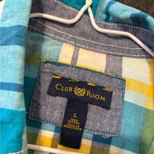 Club Room man’s button down shirt Turquoise and Yellow Plaid